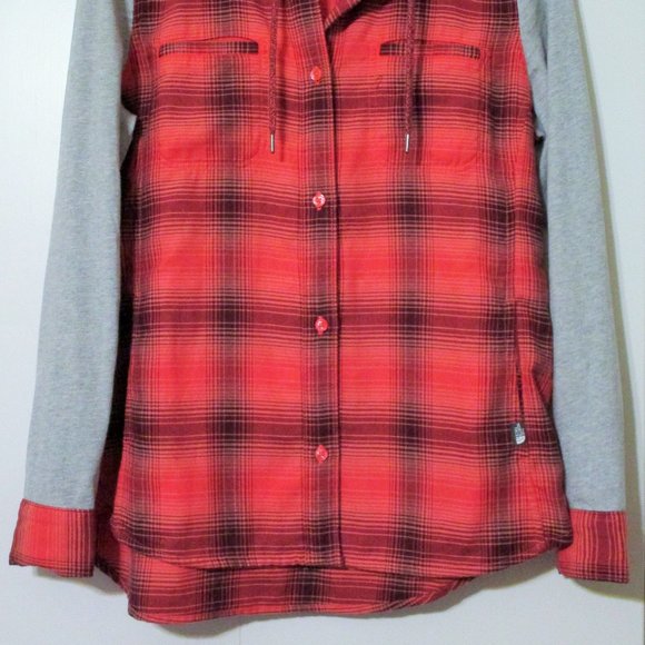 North Face Womens Coral Flannel Buttoned Shirt Hoodie Top Small - Picture 2 of 5